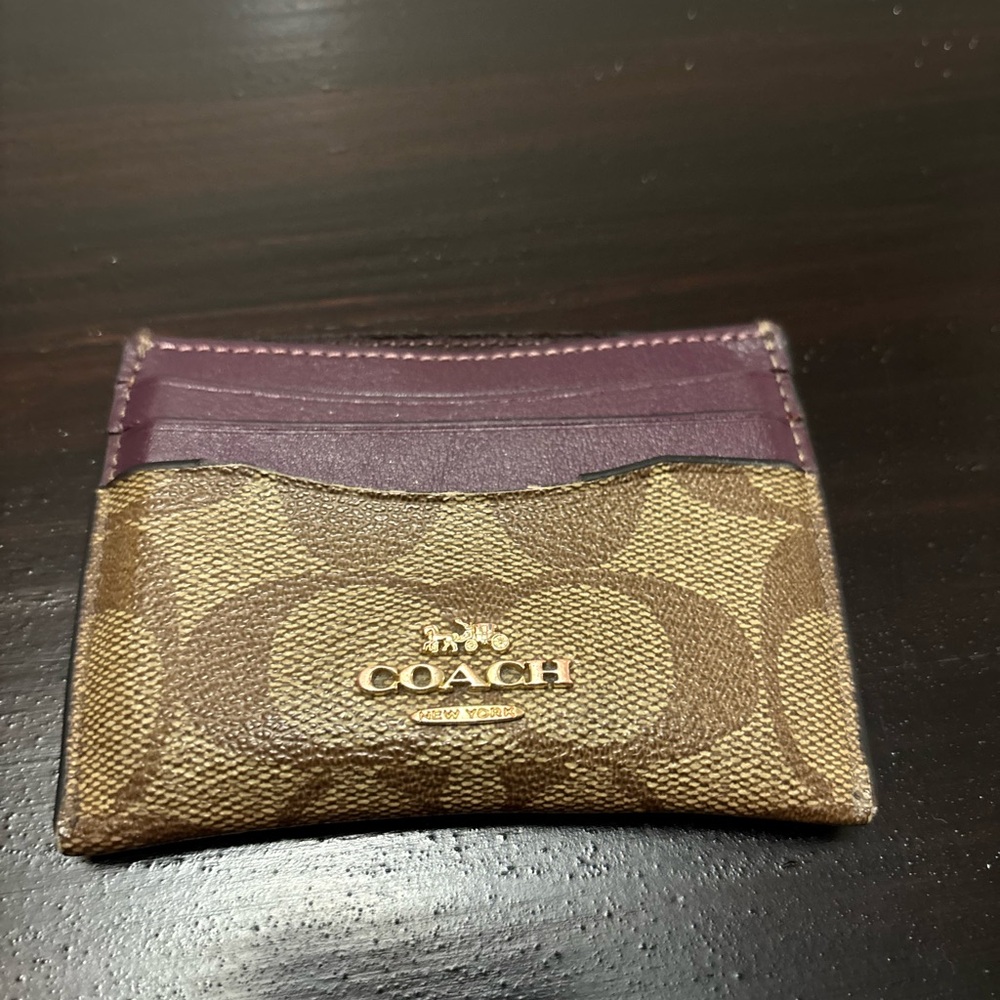 Coach Signature Brown and Purple Card Holder